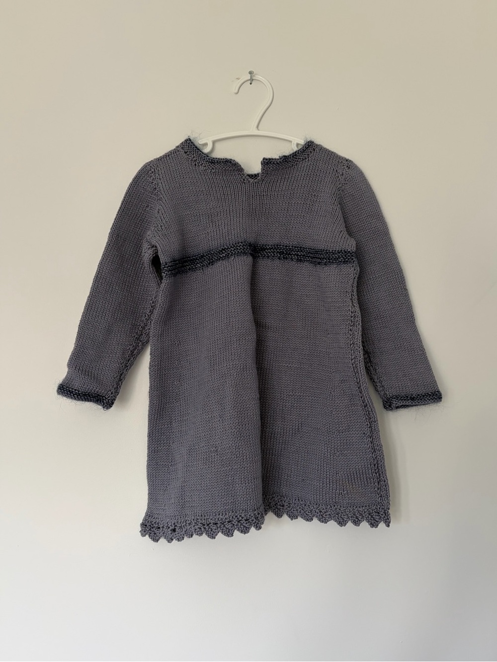 Handknit Blue-Gray Toddler Dress Sweater